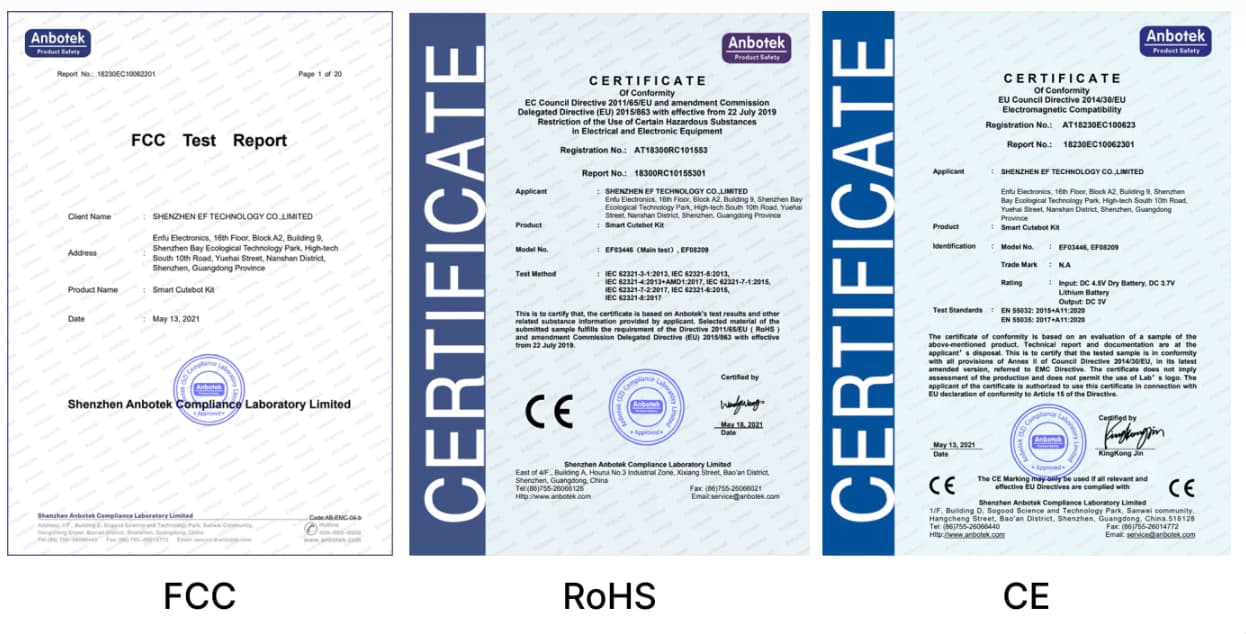 Certificaciones RoHs CE FCC de Cutebot Elecfreaks