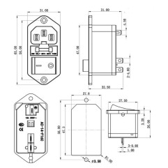 Módulo Enchufe AC 3 Terminales + Interruptor Iluminado + Fusible 10A |